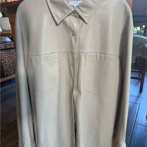 Topshop Cream Faux Leather Jacket with side pockets and chest pockets